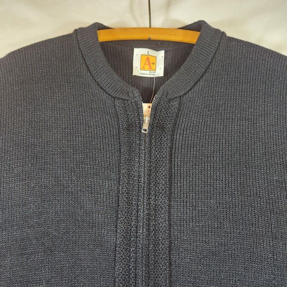 SAI Sweater Mens Sz Large Dk Navy Knit Full Zip Cardigan Grandpa Core A+ School - Picture 2 of 16
